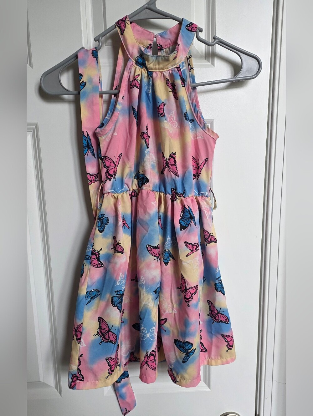 Girls Butterfly Tie-Dye Halter Dress with Belt - Size 6-7 Years